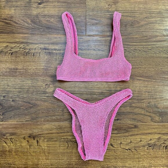 Bound by bond-eye Australia The Malibu Bikini Top Lux Waffle Hot Pink Swimsuit - Picture 3 of 8